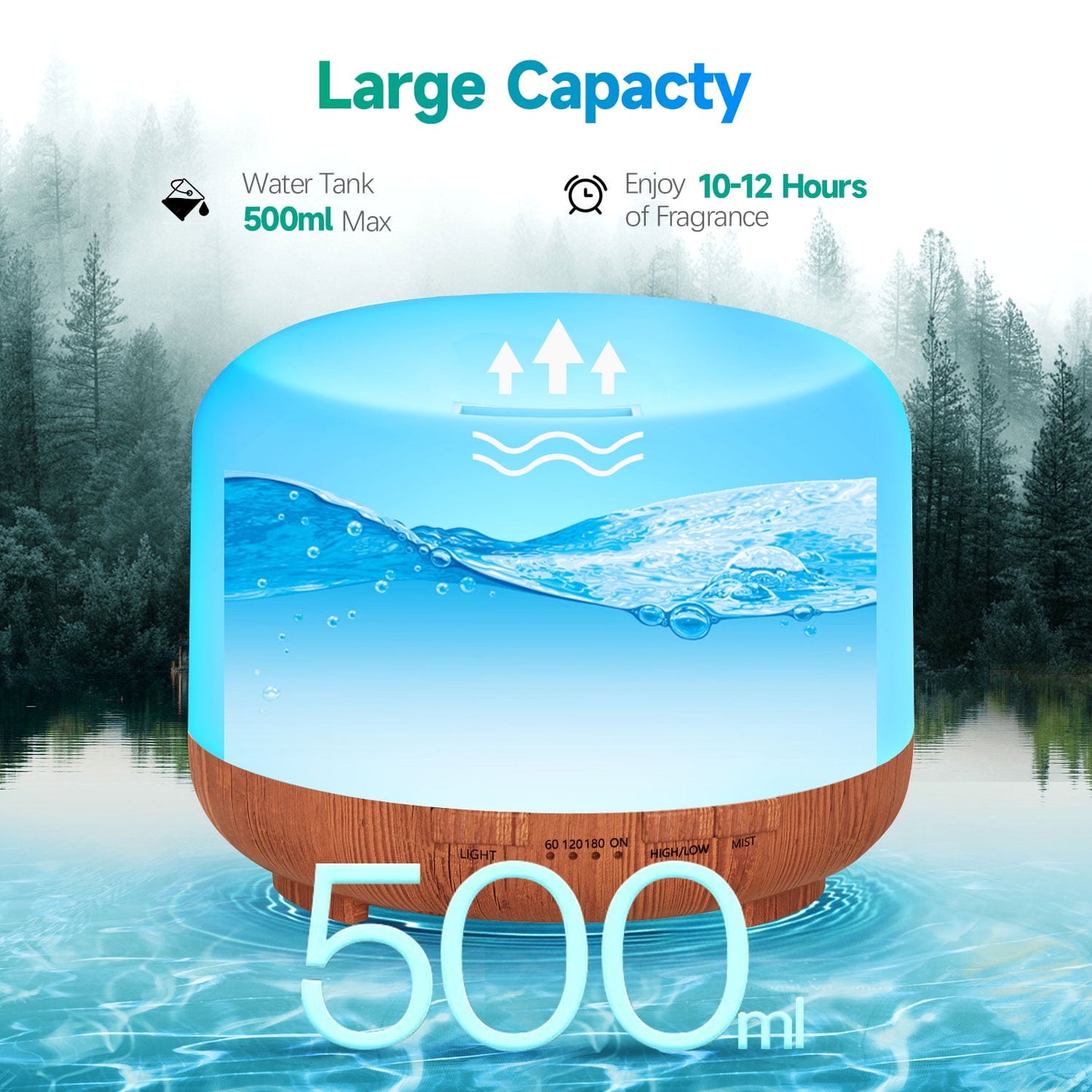 500ml Water Scent Diffuser – Upgraded Aromatherapy Essential Oil Diffuser with Remote Control, Cool Mist Air Humidifier for Large Rooms, Home, Office & Car