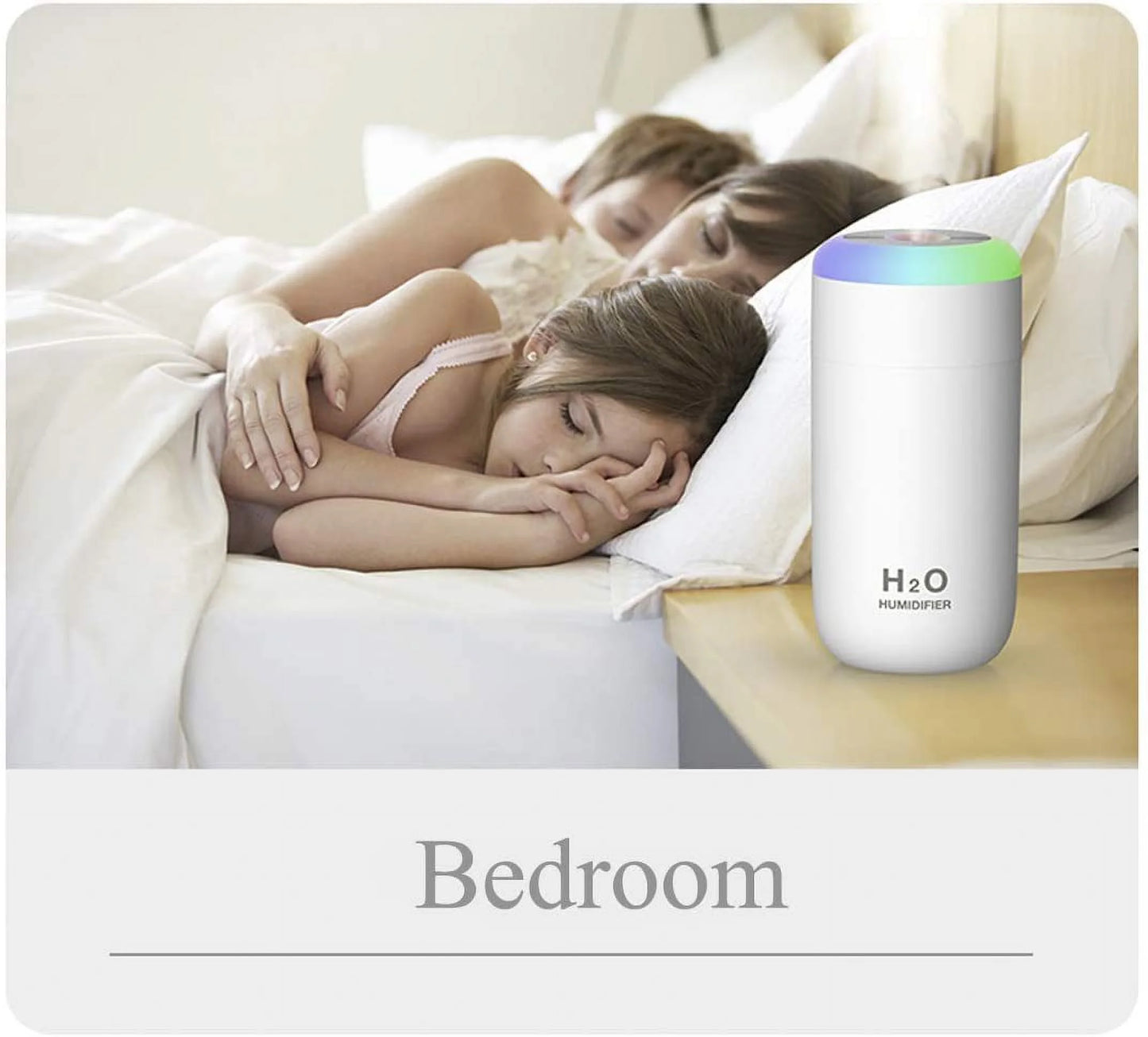 Portable Cool Mist Bedroom Humidifier with LED Night Light, USB Mini Air Humidifier for Home, Office & Travel