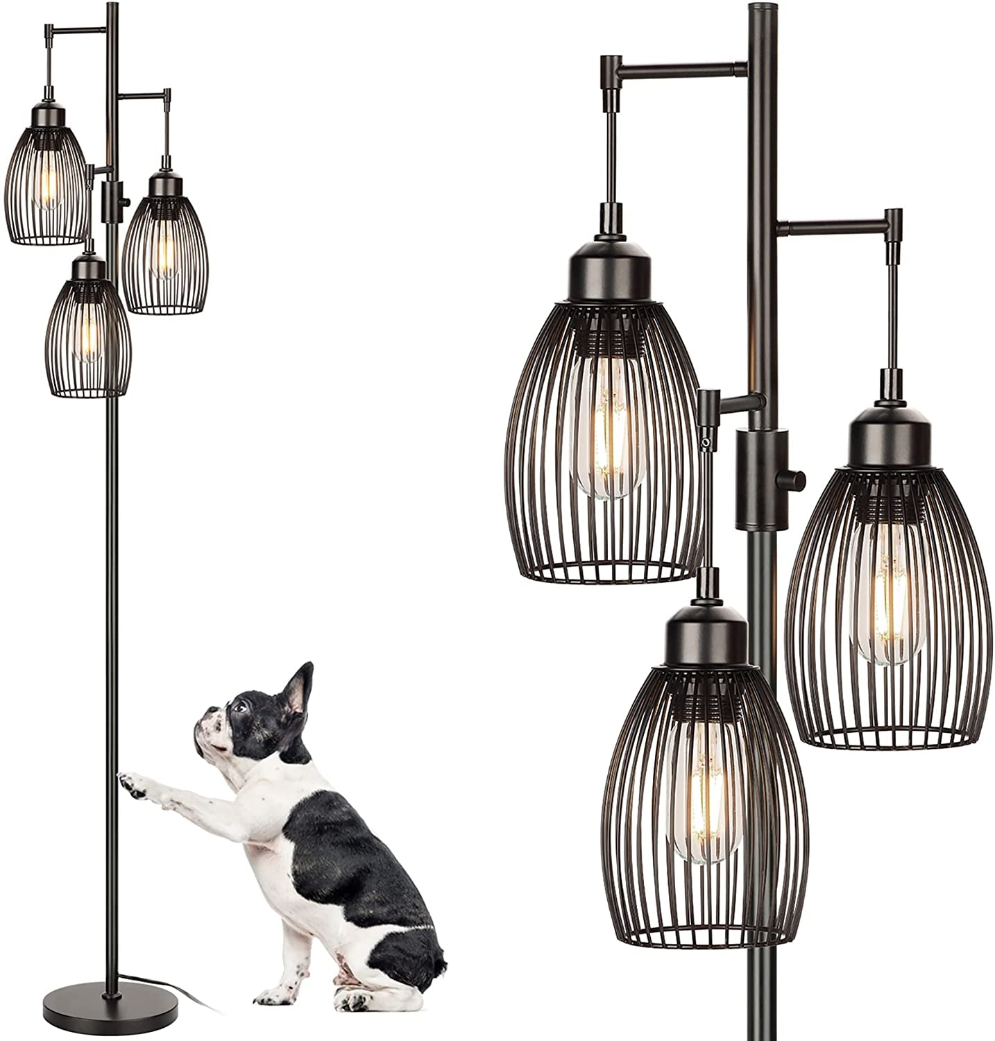 68’’ Dimmable Industrial Floor Lamp with 3 LED Edison Bulbs – Rustic Standing Lamp for Living Room & Bedroom | Home Echo