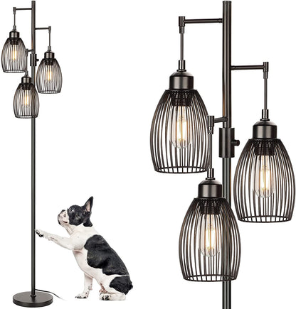 68’’ Dimmable Industrial Floor Lamp with 3 LED Edison Bulbs – Rustic Standing Lamp for Living Room & Bedroom | Home Echo