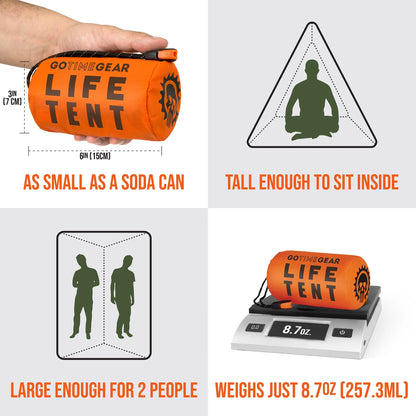 Life Tent Emergency Survival Shelter – 2-Person Waterproof & Thermal Tube Tent with Paracord Rope, Survival Whistle & Portable Carry Sack (Orange)