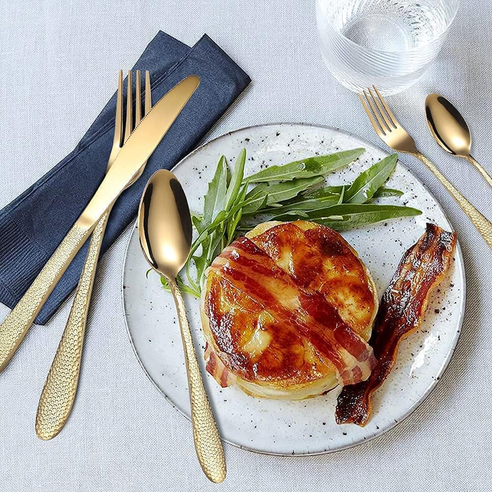 Gold Silverware Set – 20-Piece Stainless Steel Flatware Set for 4 | Elegant Ergonomic Design, Durable & Dishwasher Safe Cutlery for Home or Restaurant Use