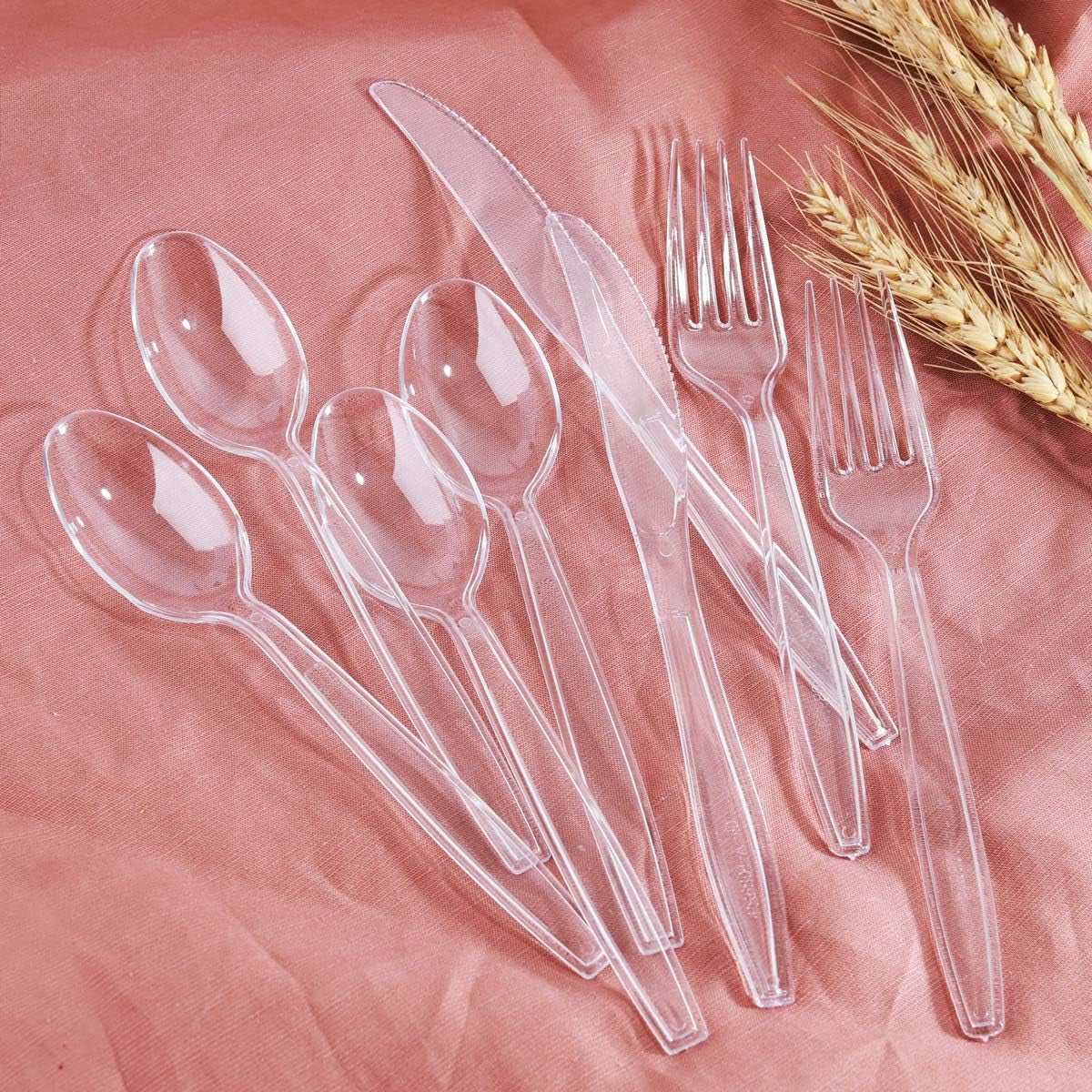 400-Piece Clear Plastic Silverware Set – Heavy-Duty Disposable Forks & Spoons (200 Each) | Crystal Cutlery for Parties, Holidays, and Events – Perfect for Halloween, Thanksgiving & Christmas