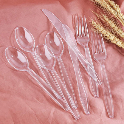 400-Piece Clear Plastic Silverware Set – Heavy-Duty Disposable Forks & Spoons (200 Each) | Crystal Cutlery for Parties, Holidays, and Events – Perfect for Halloween, Thanksgiving & Christmas