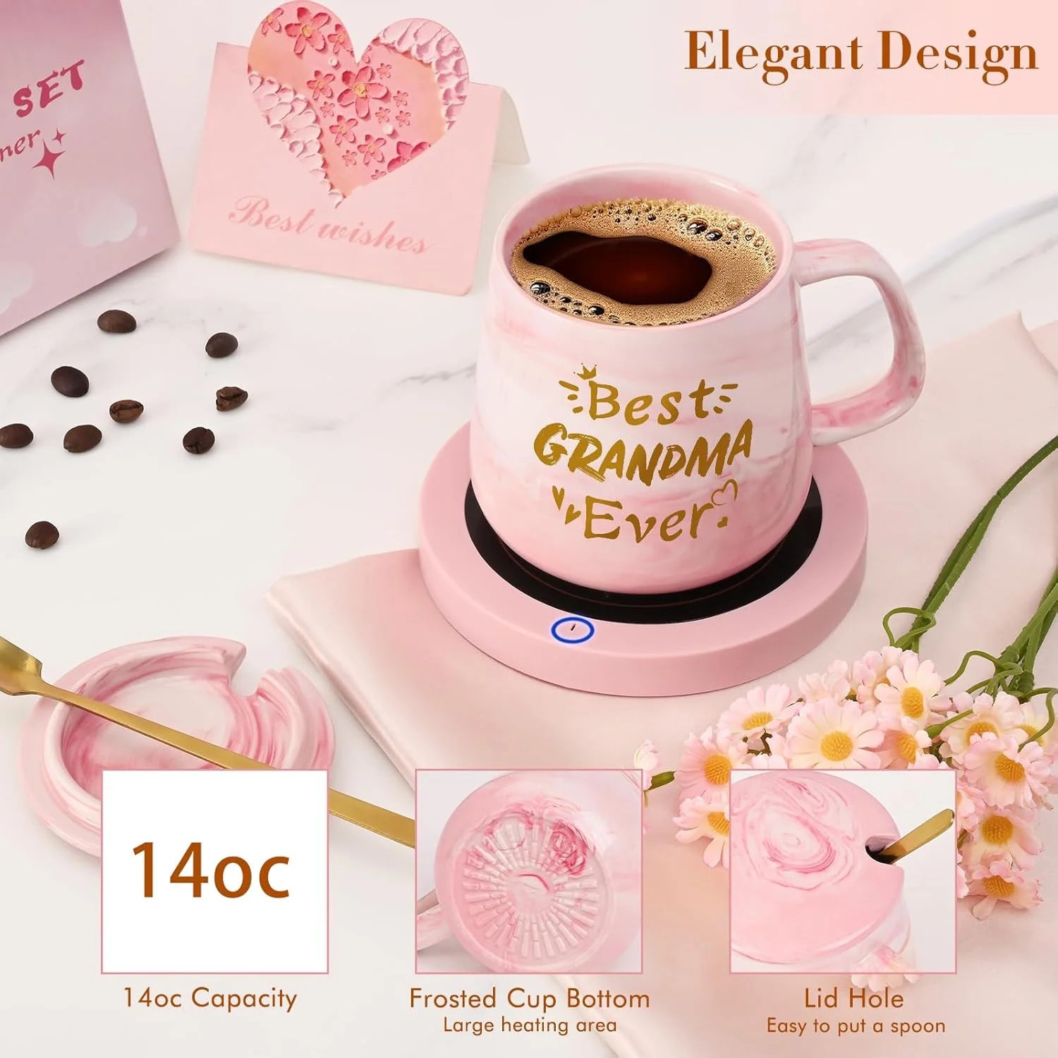 Best Grandma Ever Mug & Coffee Mug Warmer Set – Auto Shut-Off Desk Warmer for Coffee, Tea & Hot Drinks | Perfect Gift for Grandma