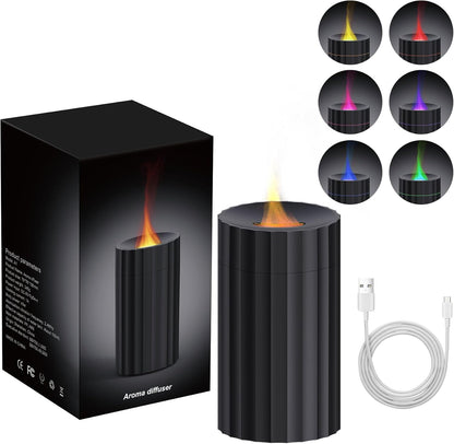 Car Diffuser & Mini Flame Humidifier – 100ml Portable Cool Mist Aroma Diffuser for Essential Oils, Black Aromatherapy Air Freshener for Car, Home & Office
