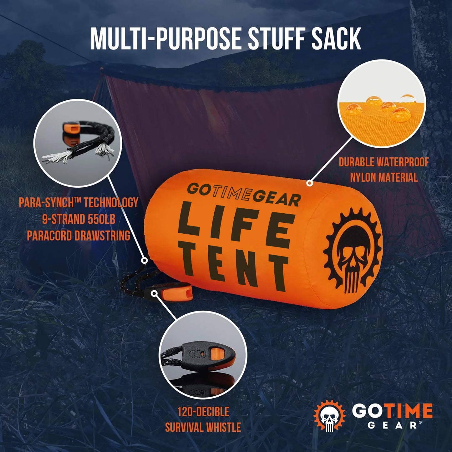 Life Tent Emergency Survival Shelter – 2-Person Waterproof & Thermal Tube Tent with Paracord Rope, Survival Whistle & Portable Carry Sack (Orange)