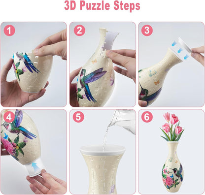 3D Puzzle Vase for Adults – 160-Piece DIY Plastic Puzzle Vase with Unique Pattern Design