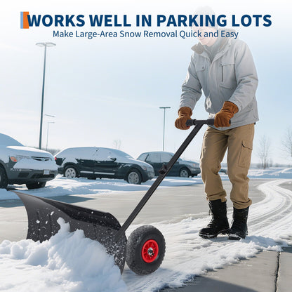 Heavy-Duty Snow Shovel with Wheels – 29" x 16.5" Adjustable Push Snow Plow with Angled Blade for Driveways & Pavements | Home Echo