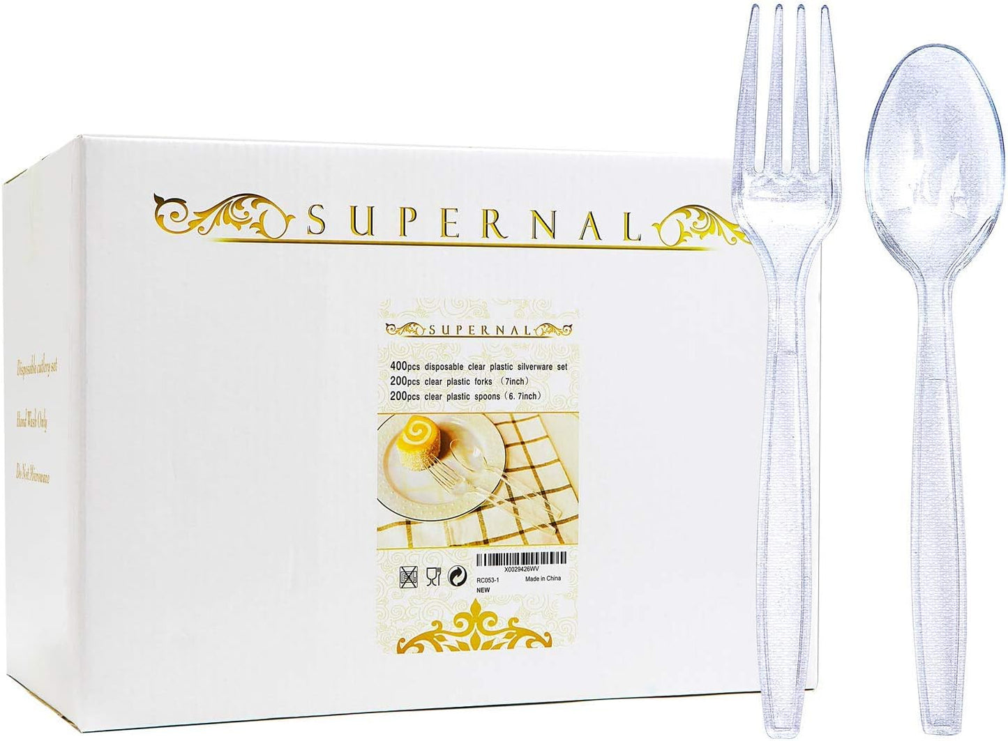 400-Piece Clear Plastic Silverware Set – Heavy-Duty Disposable Forks & Spoons (200 Each) | Crystal Cutlery for Parties, Holidays, and Events – Perfect for Halloween, Thanksgiving & Christmas