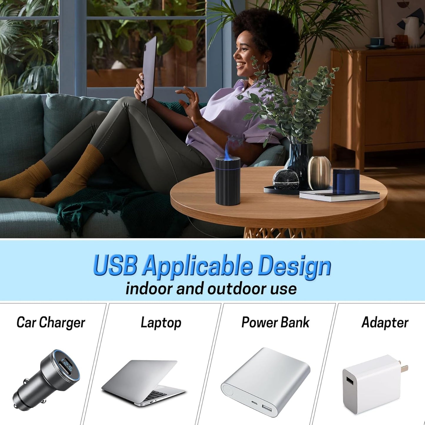 Car Diffuser & Mini Flame Humidifier – 100ml Portable Cool Mist Aroma Diffuser for Essential Oils, Black Aromatherapy Air Freshener for Car, Home & Office