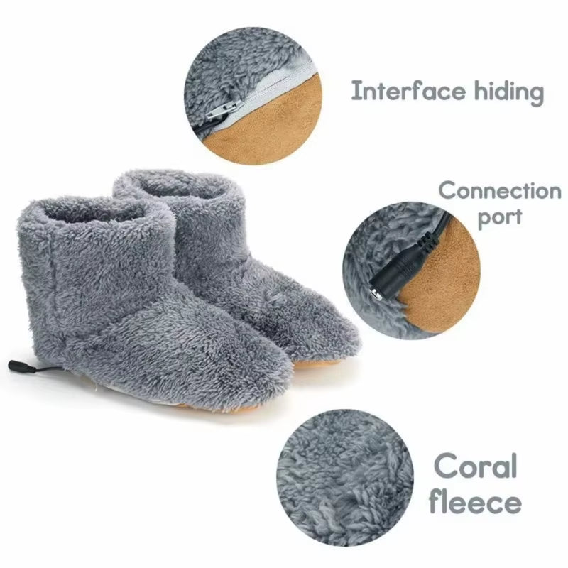 USB Heater Shoes Men Women Winter Warm Snow Boots Foot Warmer Plush Heating Rechargeable Slippers Electric Heated Slippers
