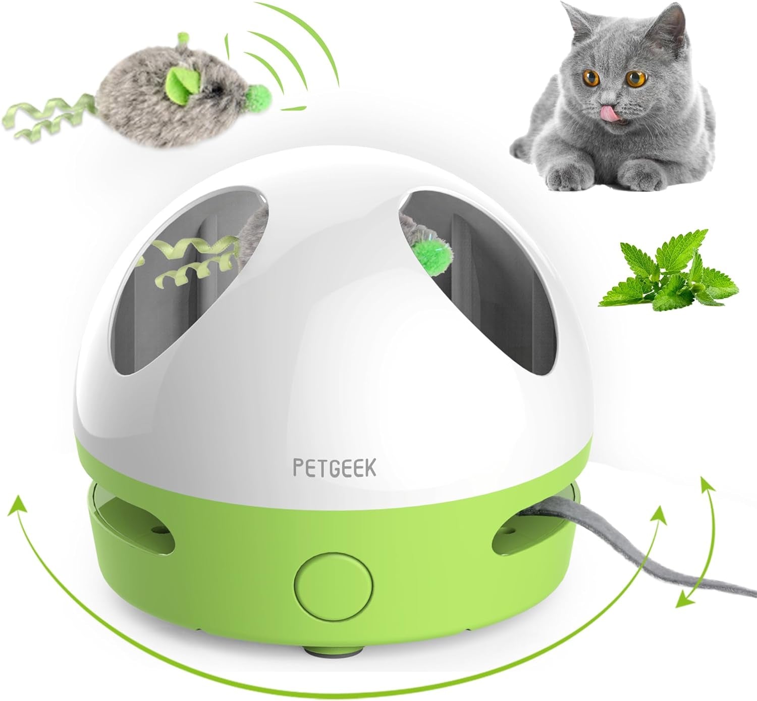 Hidey Mouse Interactive Cat Toy – Electronic Automatic Cat Toy with Squeaky Mouse & Catnip-Filled Hidey Mouse for Indoor Cats (Green)