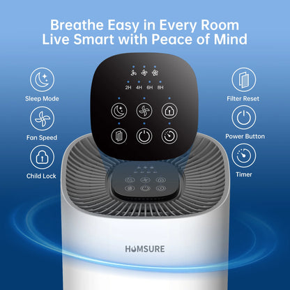 H13 True HEPA Air Purifier for Large Rooms up to 2500 ft² – Quiet Home Air Cleaner with Sleep Mode, Child Lock & 99.97% Filtration for Pets, Dust, Smoke & Allergens