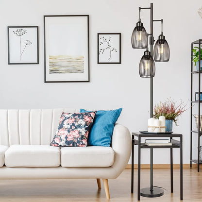 68’’ Dimmable Industrial Floor Lamp with 3 LED Edison Bulbs – Rustic Standing Lamp for Living Room & Bedroom | Home Echo
