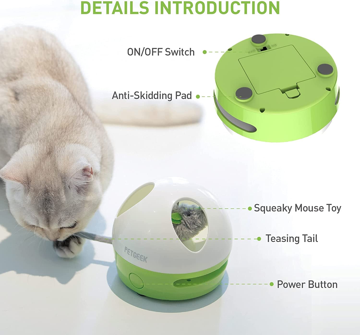 Hidey Mouse Interactive Cat Toy – Electronic Automatic Cat Toy with Squeaky Mouse & Catnip-Filled Hidey Mouse for Indoor Cats (Green)