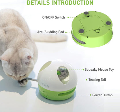 Hidey Mouse Interactive Cat Toy – Electronic Automatic Cat Toy with Squeaky Mouse & Catnip-Filled Hidey Mouse for Indoor Cats (Green)