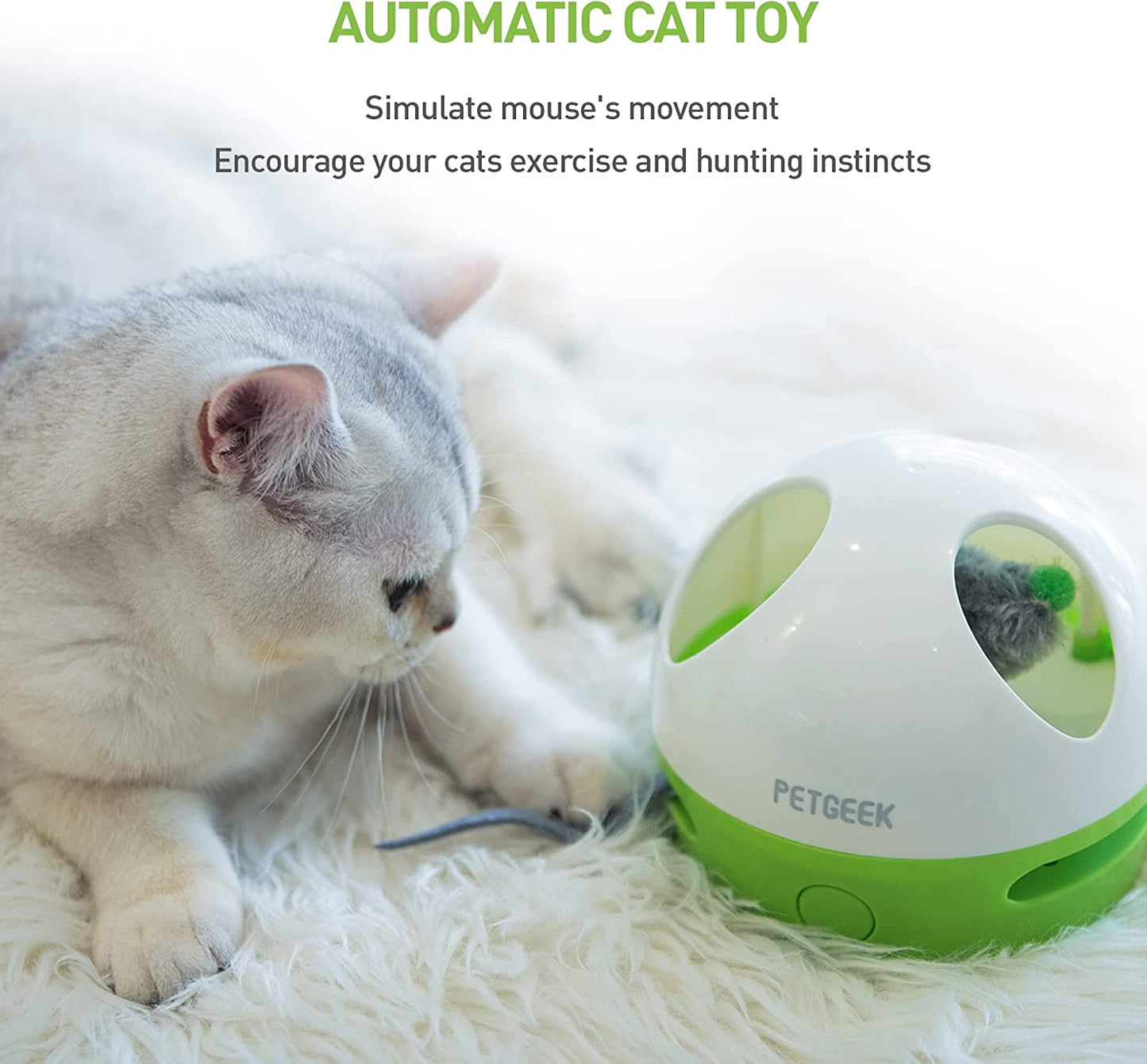 Hidey Mouse Interactive Cat Toy – Electronic Automatic Cat Toy with Squeaky Mouse & Catnip-Filled Hidey Mouse for Indoor Cats (Green)