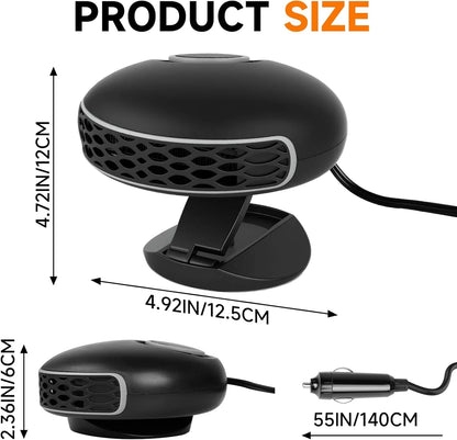 2-in-1 Fast Heating & Cooling Car Heater – 12V Portable Car Defroster with 360° Rotation & Cigarette Lighter Plug