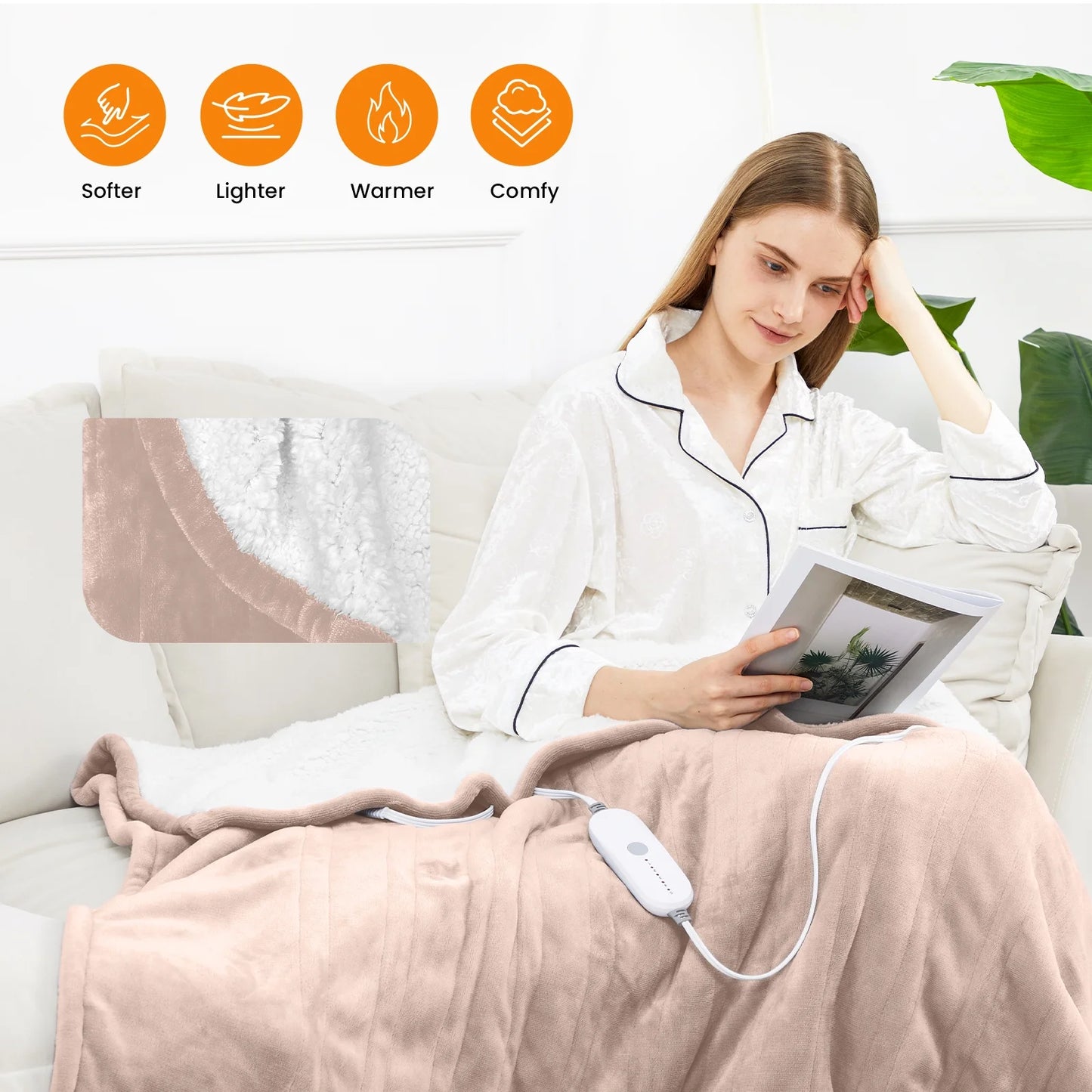 Electric Heated Blanket Twin – Soft Flannel & Sherpa, 5 Heat Levels, 10-Hour Auto-Off, Overheat Protection, ETL Certified (62"x84", Beige)