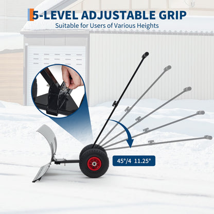 Heavy-Duty Snow Shovel with Wheels – 29" x 16.5" Adjustable Push Snow Plow with Angled Blade for Driveways & Pavements | Home Echo