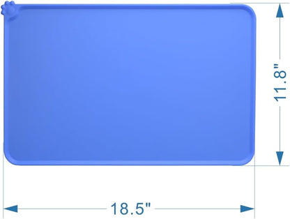 Silicone Pet Feeding Mat - Non-Slip & Waterproof Dog and Cat Bowl Placemat (18.5'' x 11.8'', Blue)