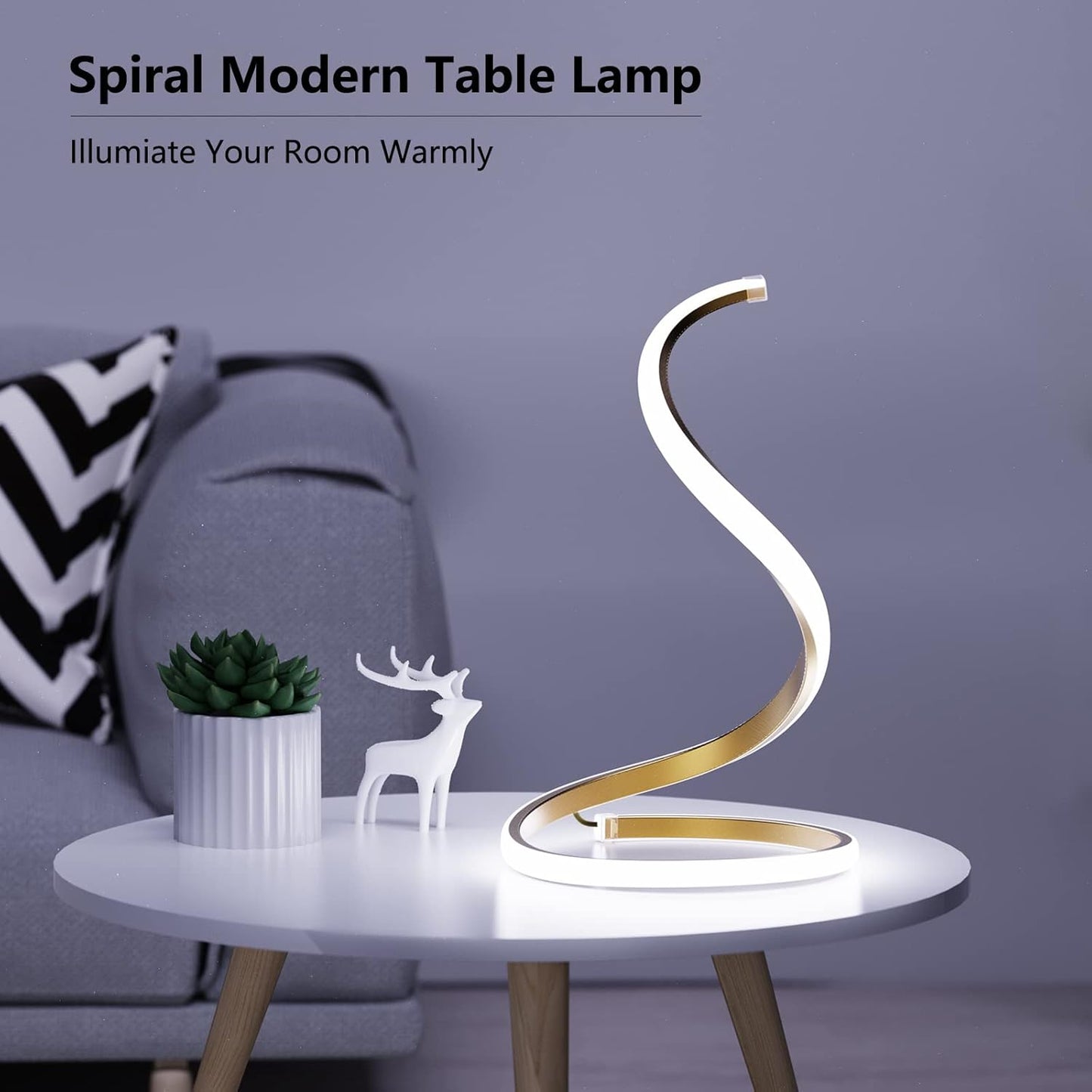 Modern Spiral LED Table Lamp – 3-Color Dimmable Minimalist Desk Lamp with Touch Control (Gold) | Home Echo