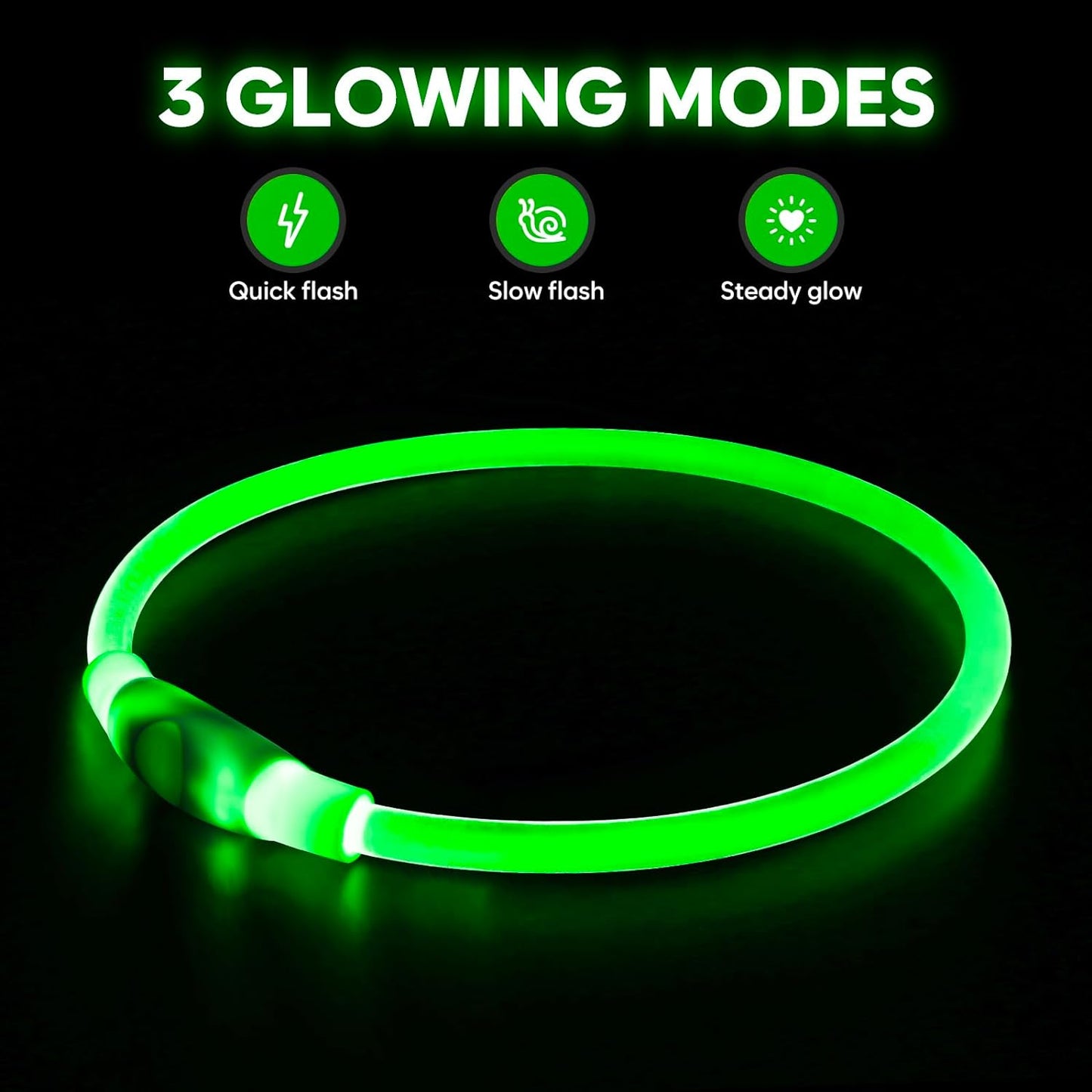 LED Light-Up Dog Collar – USB Rechargeable & Cuttable Glow Collar for Night Safety, High-Visibility TPU Puppy Collar (Green)