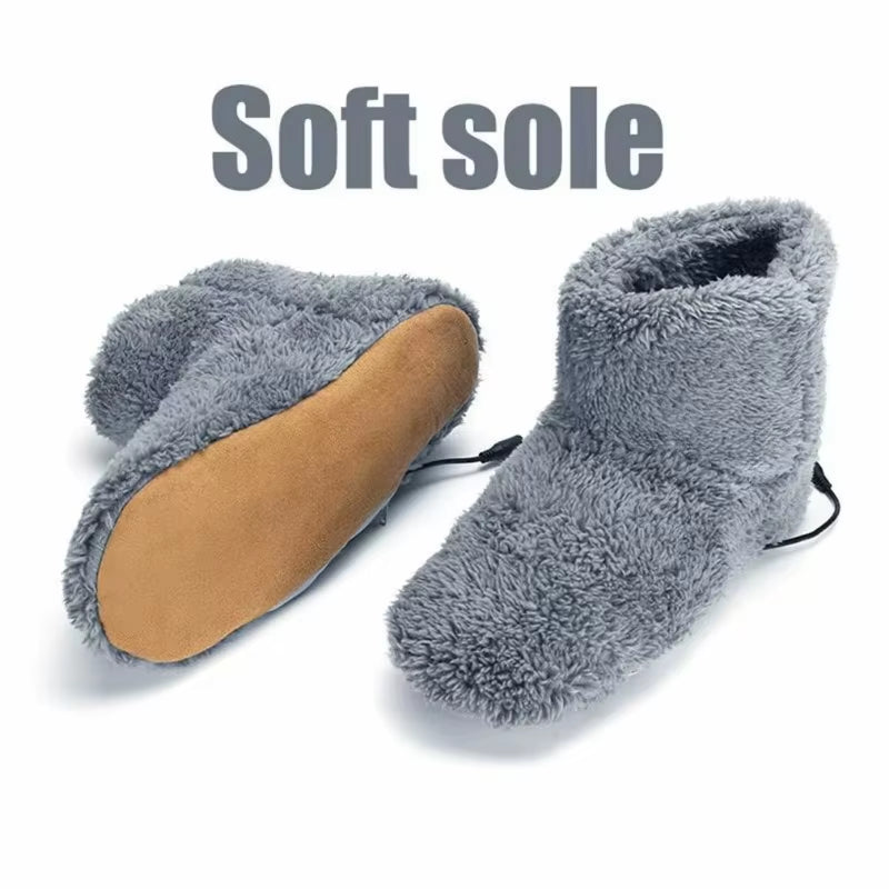 USB Heater Shoes Men Women Winter Warm Snow Boots Foot Warmer Plush Heating Rechargeable Slippers Electric Heated Slippers