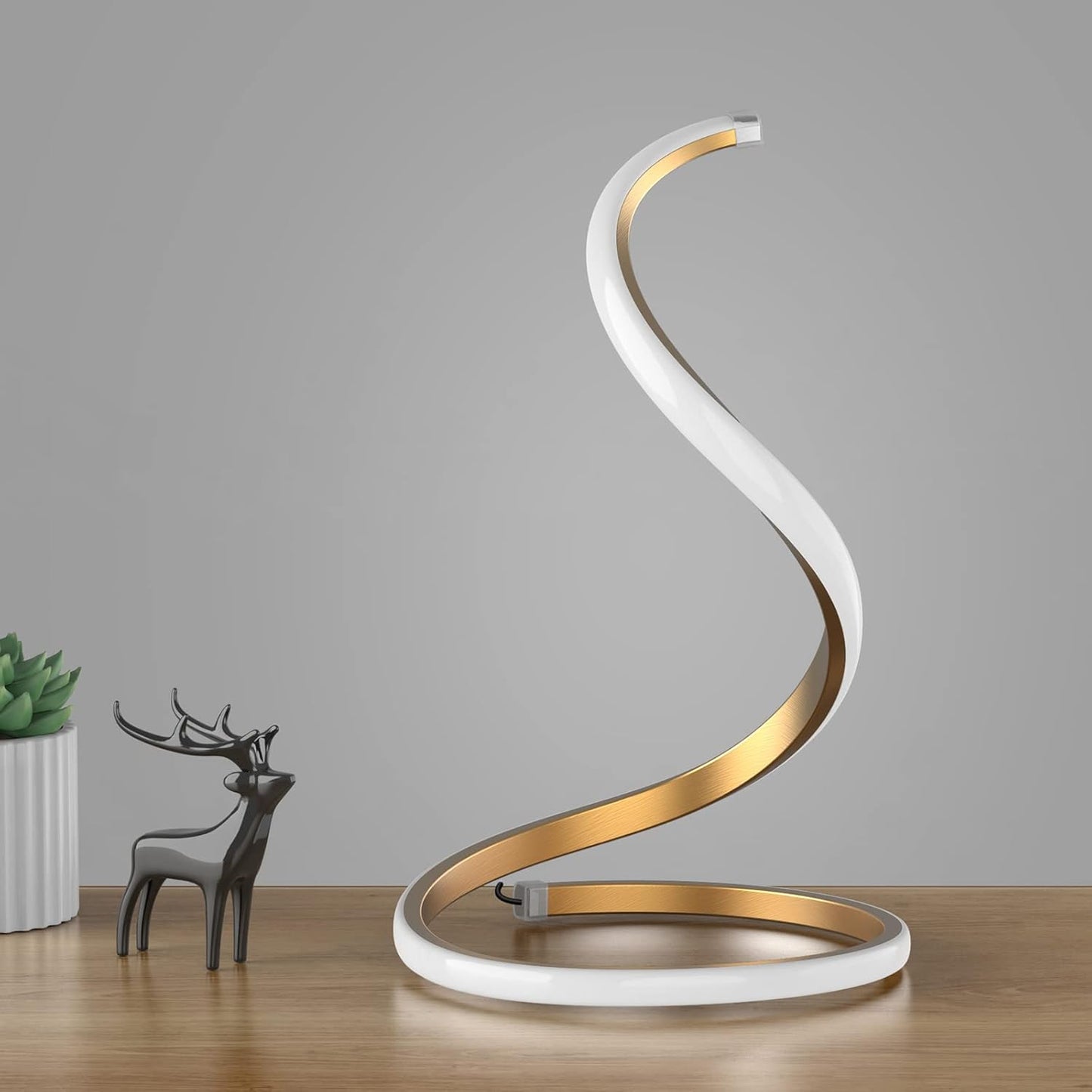 Modern Spiral LED Table Lamp – 3-Color Dimmable Minimalist Desk Lamp with Touch Control (Gold) | Home Echo