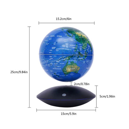6" Magnetic LED Levitation Globe – Floating World Globe with Rotating Display, Anti-Gravity Desk Decor with LED Lighting for Home & Office