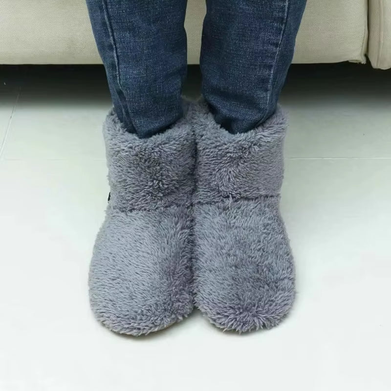 USB Heater Shoes Men Women Winter Warm Snow Boots Foot Warmer Plush Heating Rechargeable Slippers Electric Heated Slippers