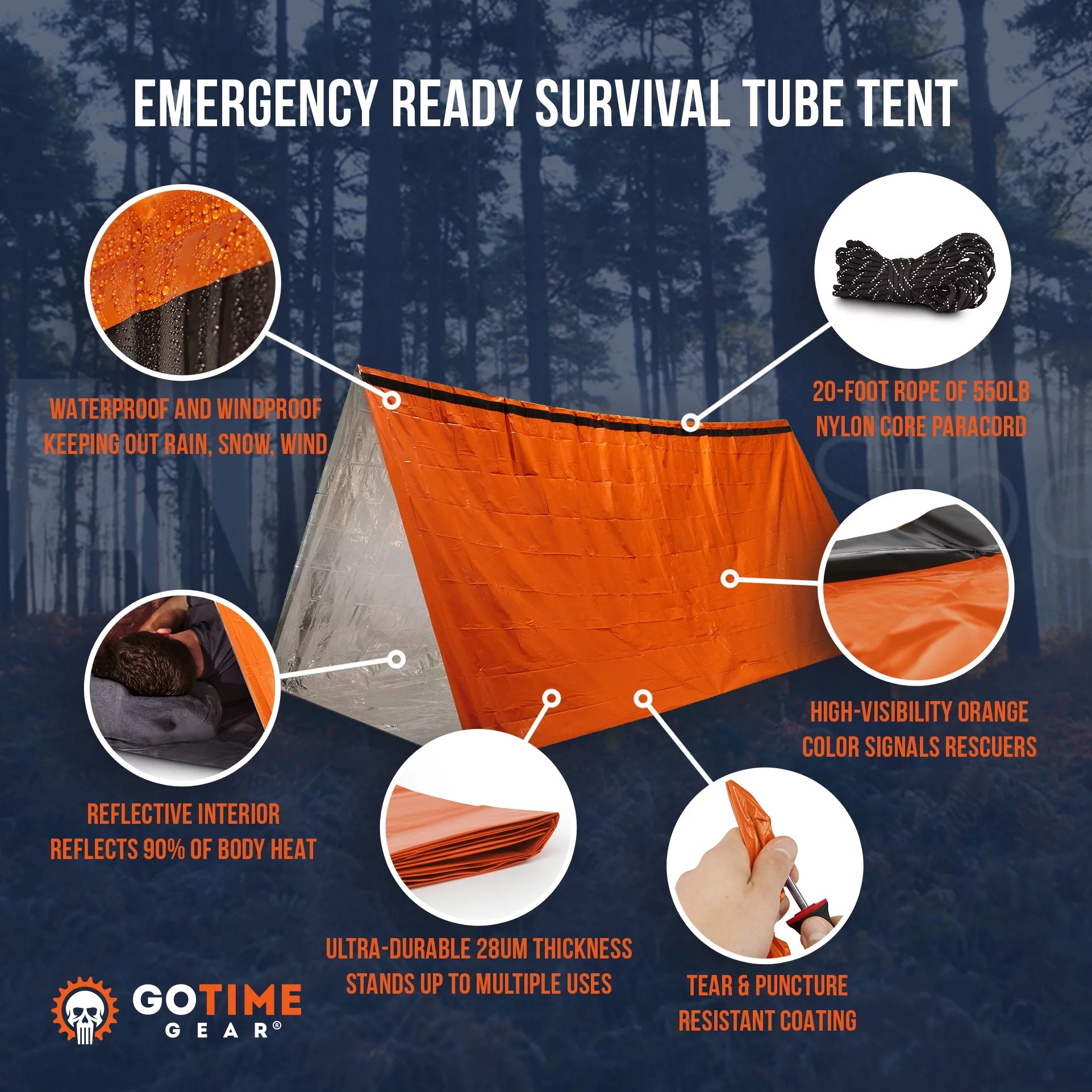 Life Tent Emergency Survival Shelter – 2-Person Waterproof & Thermal Tube Tent with Paracord Rope, Survival Whistle & Portable Carry Sack (Orange)