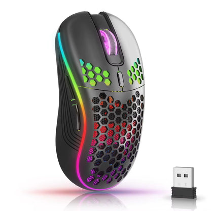 Wireless RGB Gaming Mouse – 2.4G Rechargeable 6-Button Ergonomic Mouse with 3-Speed DPI & Honeycomb Design (Type-C)