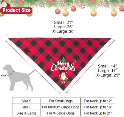 Christmas Dog Bandanas – 2 Pack Classic Plaid Pet Scarves with Santa & Snowman Design, Triangle Bibs for Medium & Large Dogs (Large)