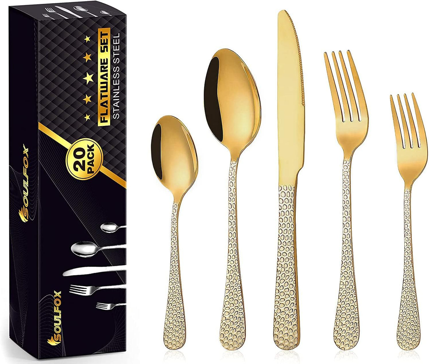 Gold Silverware Set – 20-Piece Stainless Steel Flatware Set for 4 | Elegant Ergonomic Design, Durable & Dishwasher Safe Cutlery for Home or Restaurant Use
