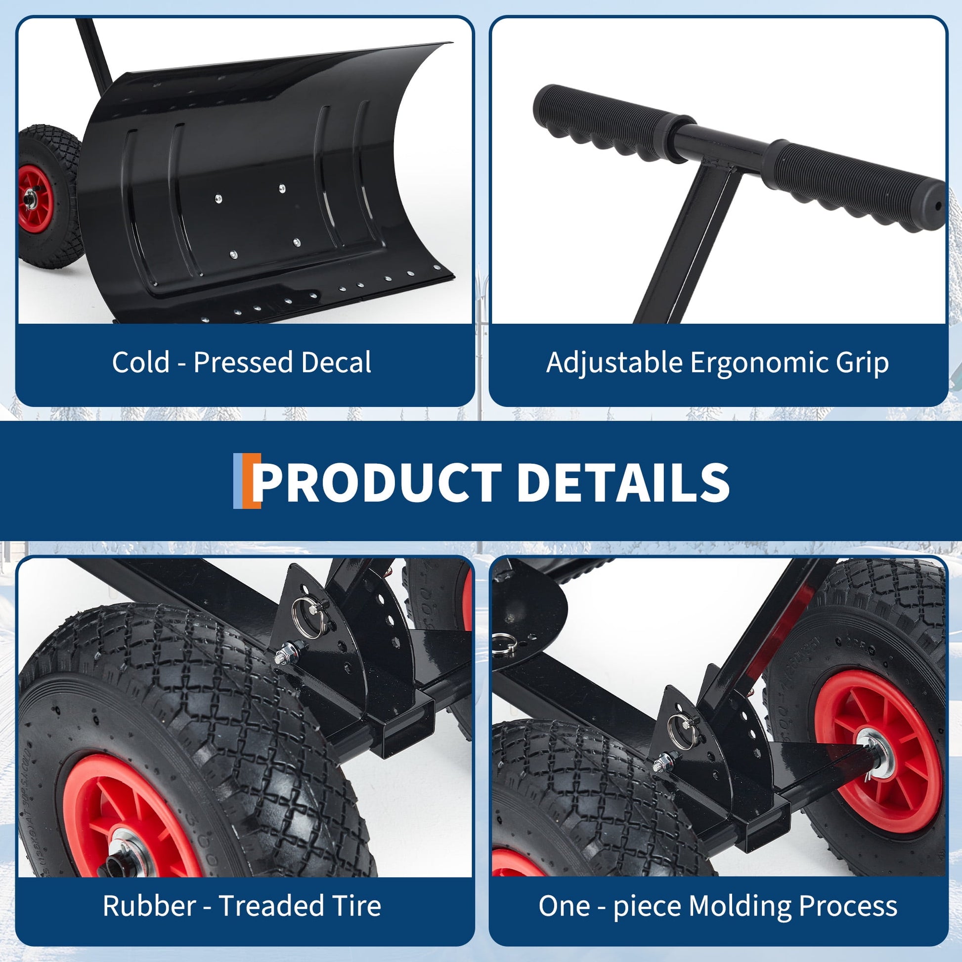 Heavy-Duty Snow Shovel with Wheels – 29" x 16.5" Adjustable Push Snow Plow with Angled Blade for Driveways & Pavements | Home Echo