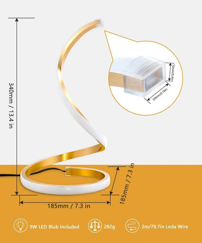 Modern Spiral LED Table Lamp – 3-Color Dimmable Minimalist Desk Lamp with Touch Control (Gold) | Home Echo