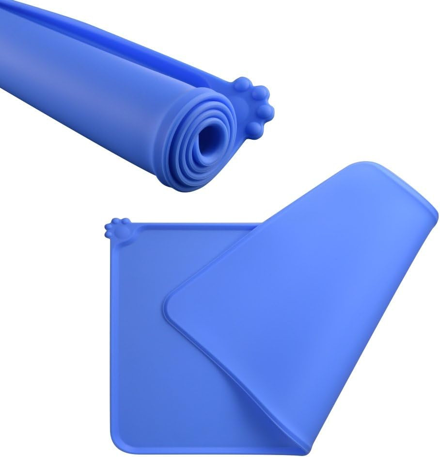 Silicone Pet Feeding Mat - Non-Slip & Waterproof Dog and Cat Bowl Placemat (18.5'' x 11.8'', Blue)