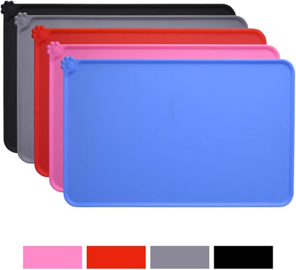 Silicone Pet Feeding Mat - Non-Slip & Waterproof Dog and Cat Bowl Placemat (18.5'' x 11.8'', Blue)