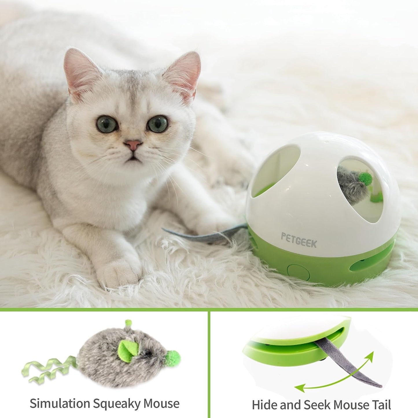 Hidey Mouse Interactive Cat Toy – Electronic Automatic Cat Toy with Squeaky Mouse & Catnip-Filled Hidey Mouse for Indoor Cats (Green)