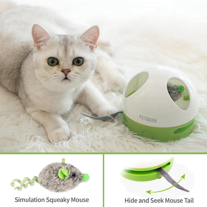 Hidey Mouse Interactive Cat Toy – Electronic Automatic Cat Toy with Squeaky Mouse & Catnip-Filled Hidey Mouse for Indoor Cats (Green)