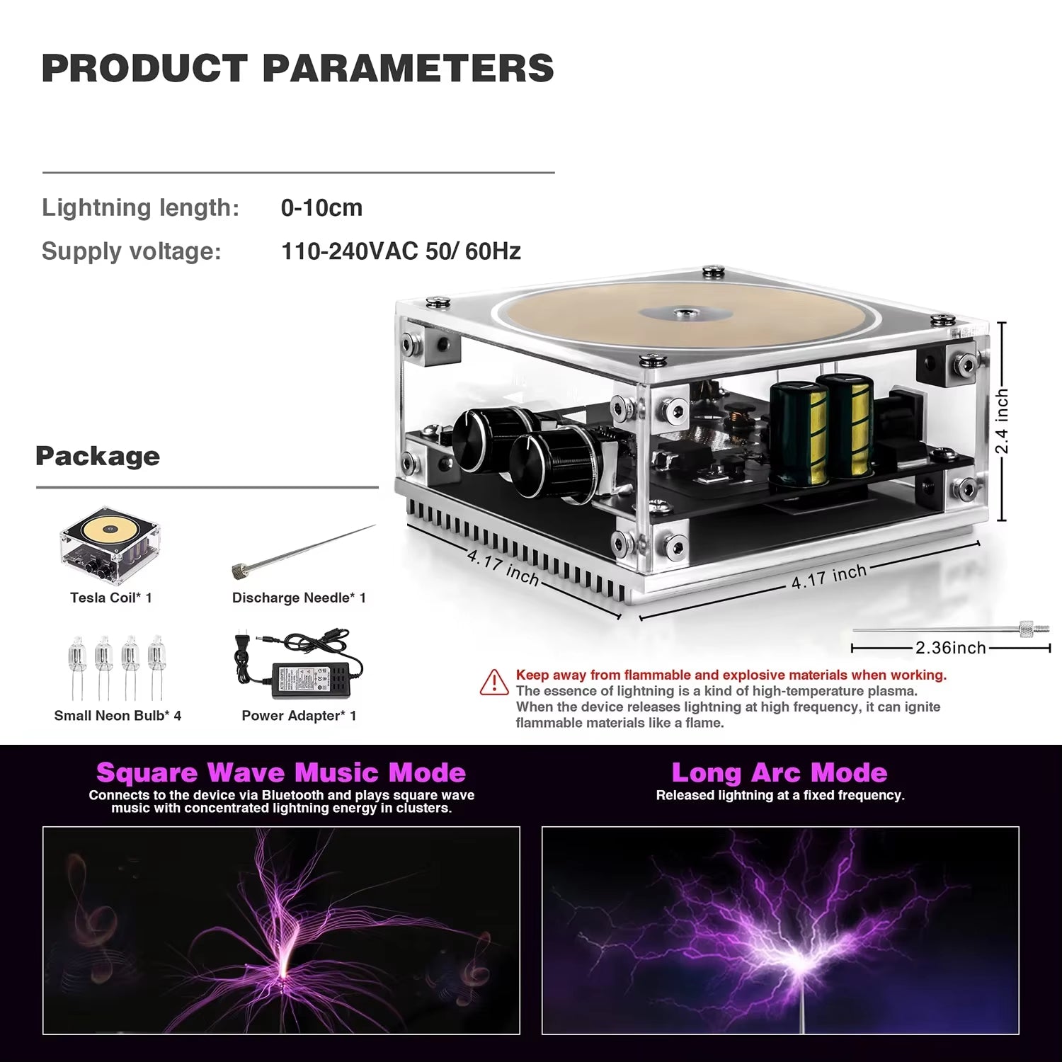 Tesla Coil Music Speaker – Multi-Function Wireless Transmission Plasma Lamp, Science Experiment Kit