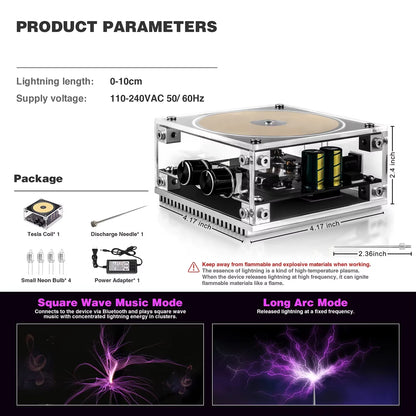 Tesla Coil Music Speaker – Multi-Function Wireless Transmission Plasma Lamp, Science Experiment Kit