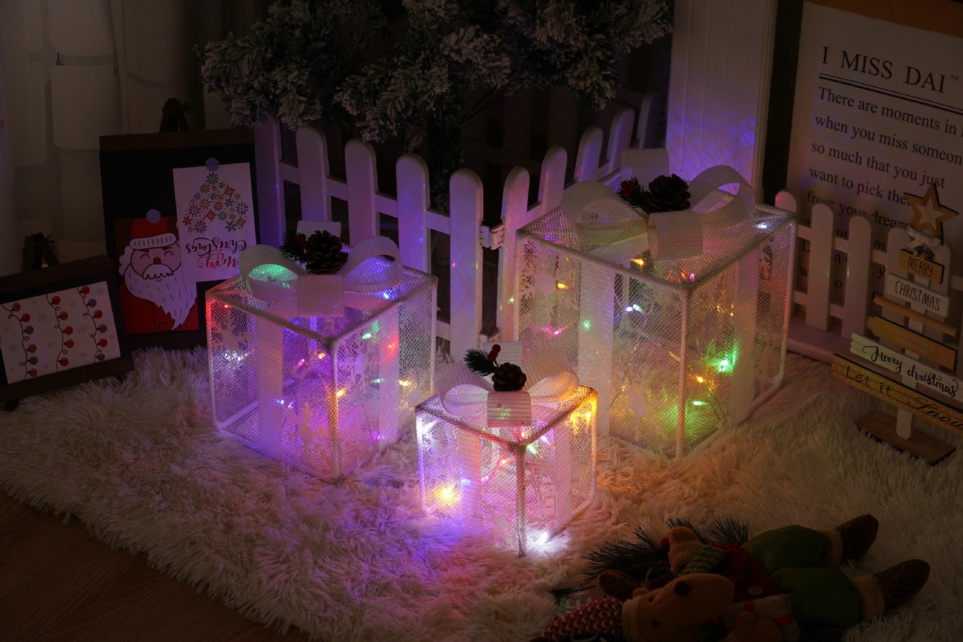 Remote Control Christmas Gift Box Lights – Three-Piece LED Holiday Decoration Set