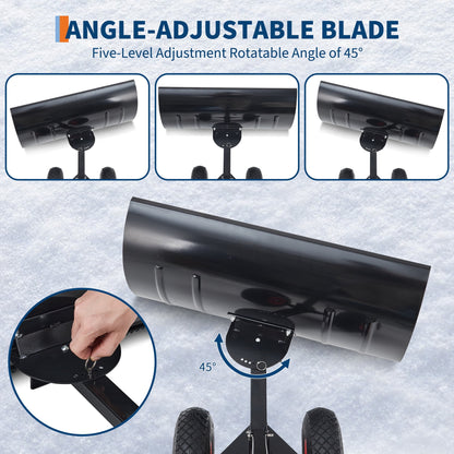 Heavy-Duty Snow Shovel with Wheels – 29" x 16.5" Adjustable Push Snow Plow with Angled Blade for Driveways & Pavements | Home Echo