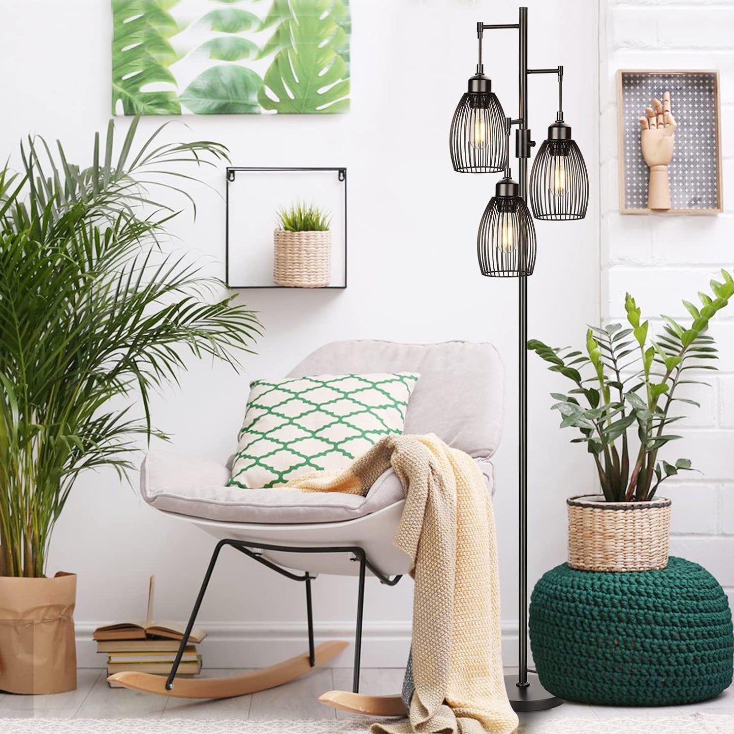 68’’ Dimmable Industrial Floor Lamp with 3 LED Edison Bulbs – Rustic Standing Lamp for Living Room & Bedroom | Home Echo