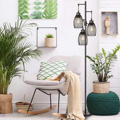 68’’ Dimmable Industrial Floor Lamp with 3 LED Edison Bulbs – Rustic Standing Lamp for Living Room & Bedroom | Home Echo
