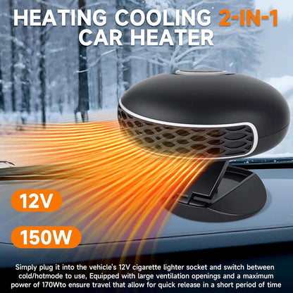 2-in-1 Fast Heating & Cooling Car Heater – 12V Portable Car Defroster with 360° Rotation & Cigarette Lighter Plug