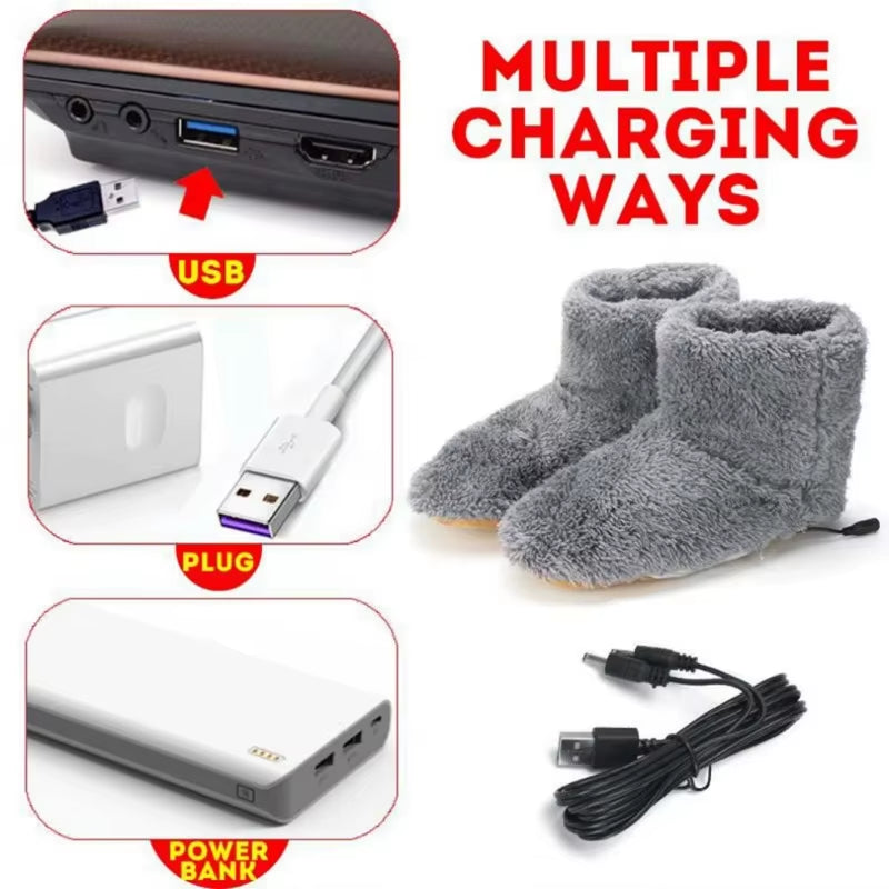 USB Heater Shoes Men Women Winter Warm Snow Boots Foot Warmer Plush Heating Rechargeable Slippers Electric Heated Slippers